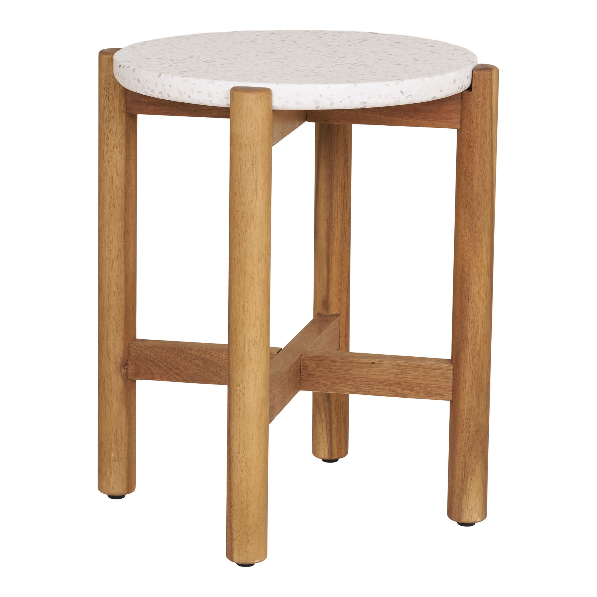 Terracina Beistelltisch – Akazienholz & Terrazzo, natur, Ø37×46 cm
